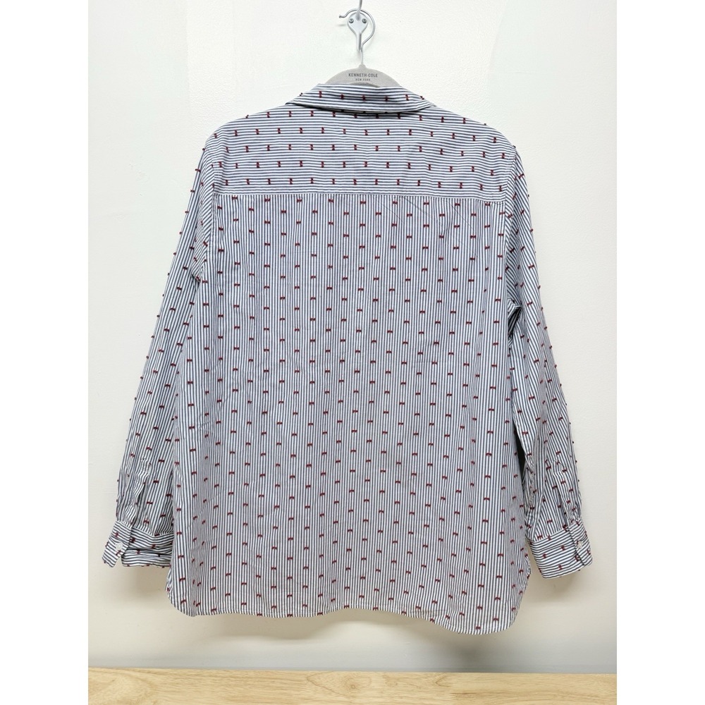 Gap Boyfriend Fit Shirt XL Blue Stripe Red Bow Embroidered Button Down New #66 - Picture 4 of 7